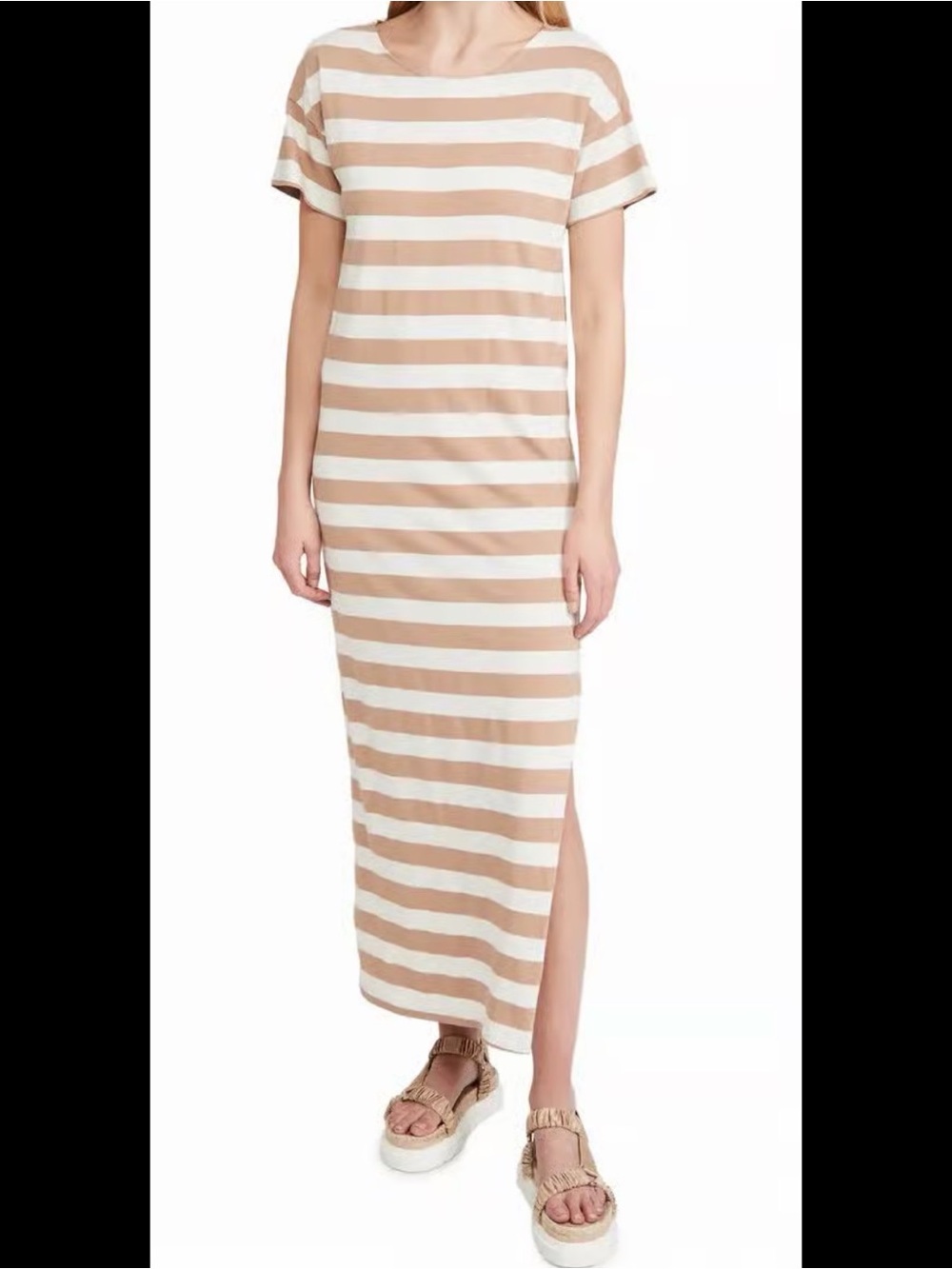 AMO Beige and White Striped T-Shirt Maxi Dress Size Small